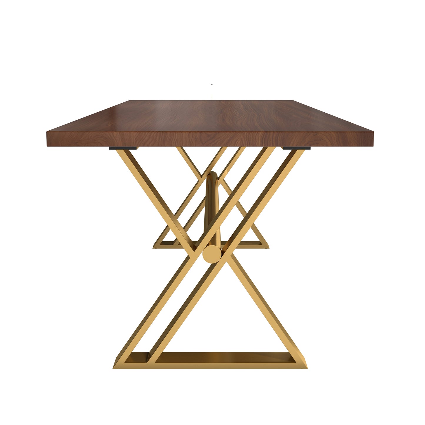 70.8" High-End Solid Wood Golden Stainless Steel Dining Table