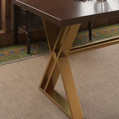 70.8" High-End Solid Wood Golden Stainless Steel Dining Table