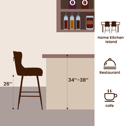 Velvet Bar Stools Set of 2 - Beige Counter Height Dining Chairs