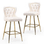 Bar Stools Set of 2, Velvet Counter Height Bar Stools with Metal Legs, Button Tufted and Nailheads Trim, Wing-Back Bar Chairs for Kitchen Island Dining Room Pub, Beige