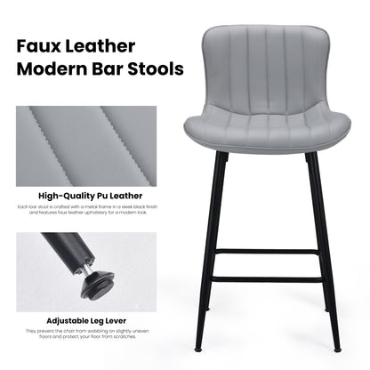 Set of 2 Gray Faux Leather Counter Stools - Modern Dining Chairs