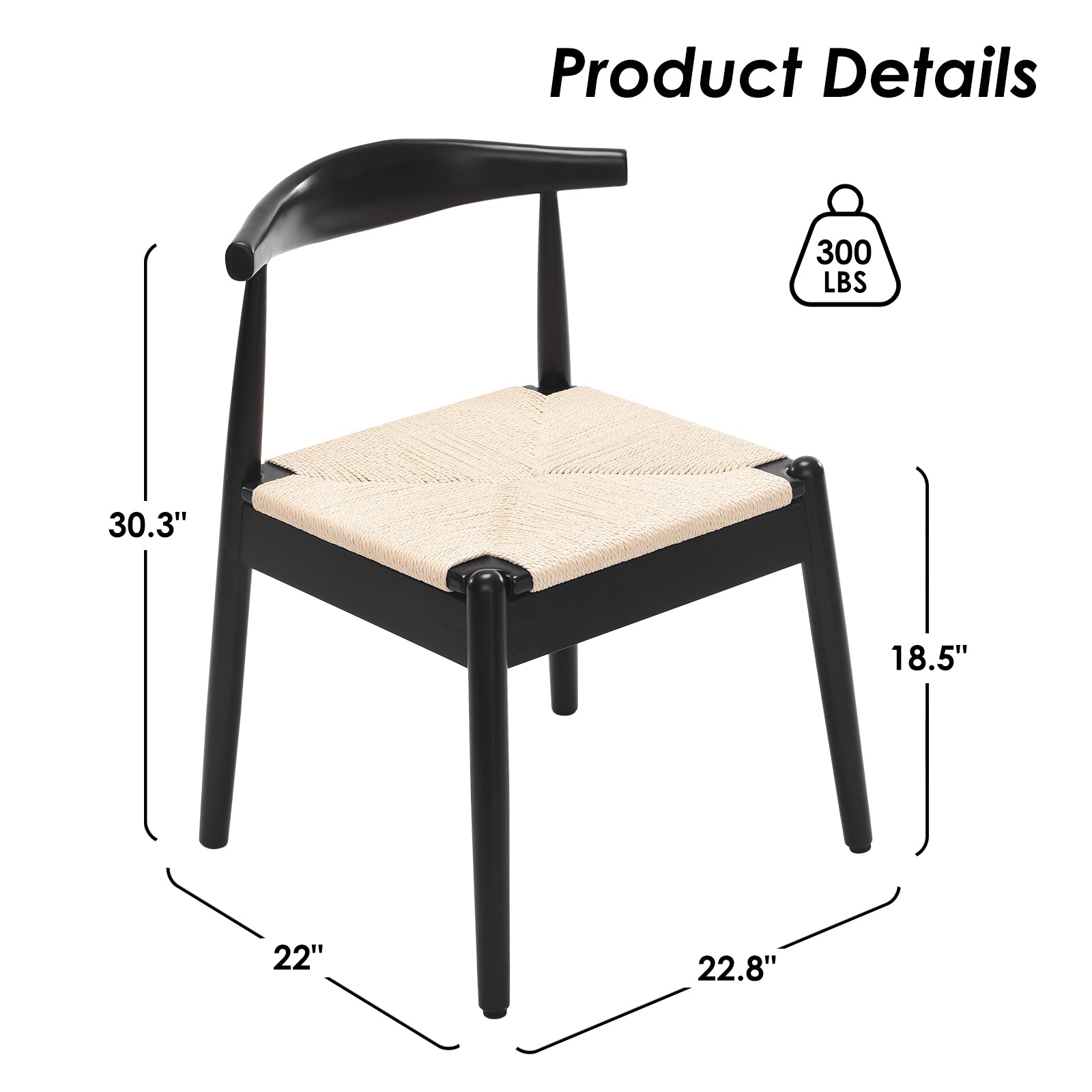 Black White Dining Chair Set of 2 - Mid-Century Style for Dining Room