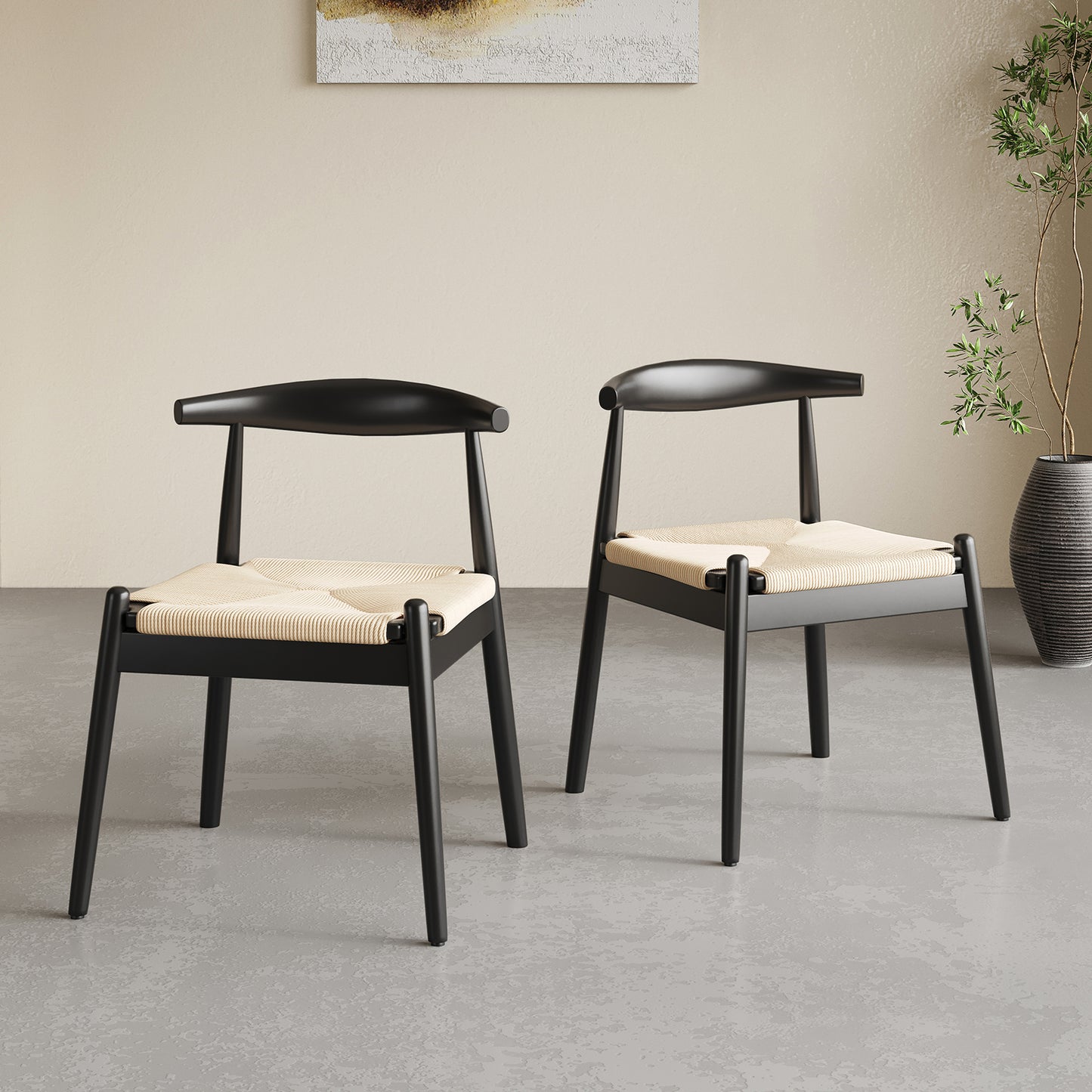 Black White Dining Chair Set of 2 - Mid-Century Style for Dining Room