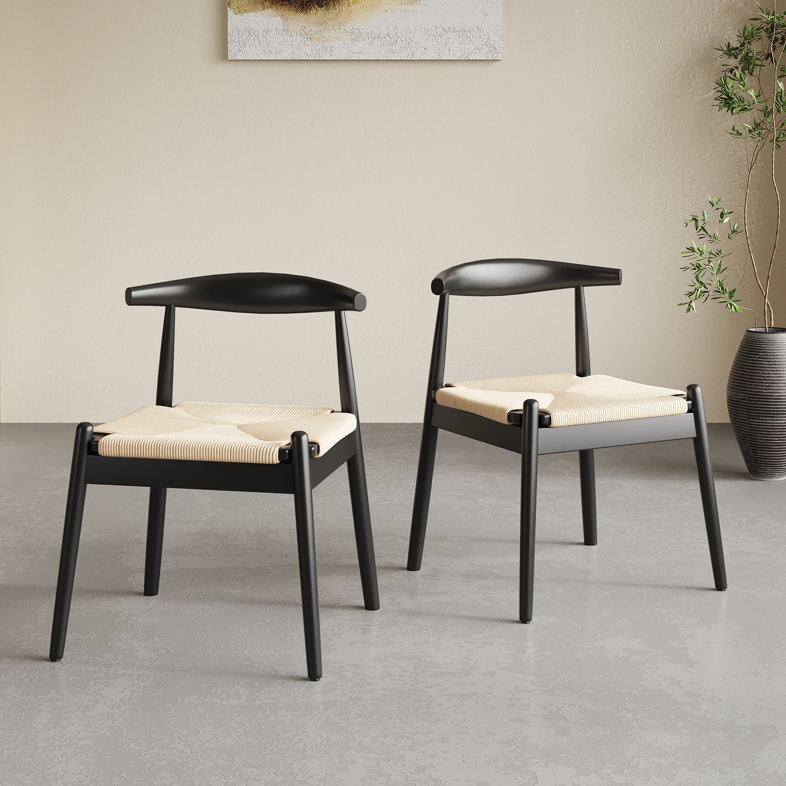 Black White Dining Chair Set of 2 - Mid-Century Style for Dining Room