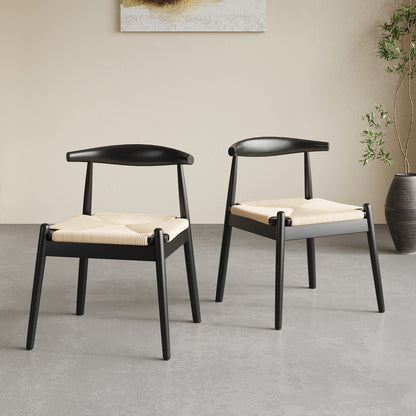 Black White Dining Chair Set of 2 - Mid-Century Style for Dining Room