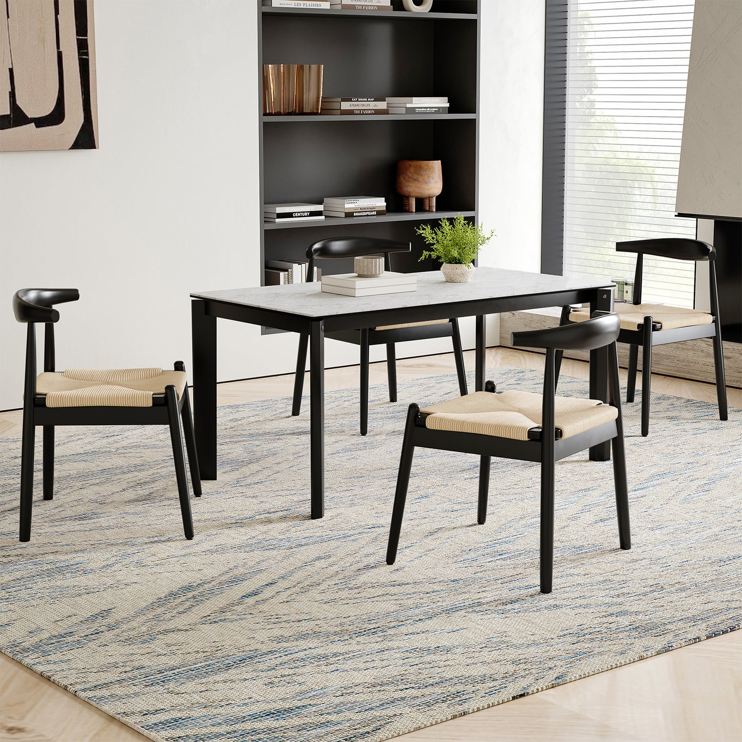 Black White Dining Chair Set of 2 - Mid-Century Style for Dining Room