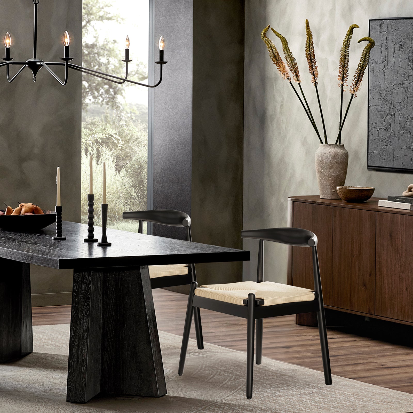 Black White Dining Chair Set of 2 - Mid-Century Style for Dining Room