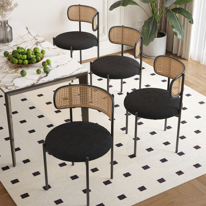 Modern Black Dining Chairs Set of 2 - Rattan Back Accent Chairs