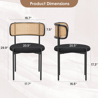 Modern Black Dining Chairs Set of 2 - Rattan Back Accent Chairs