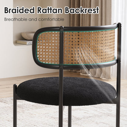 Modern Black Dining Chairs Set of 2 - Rattan Back Accent Chairs
