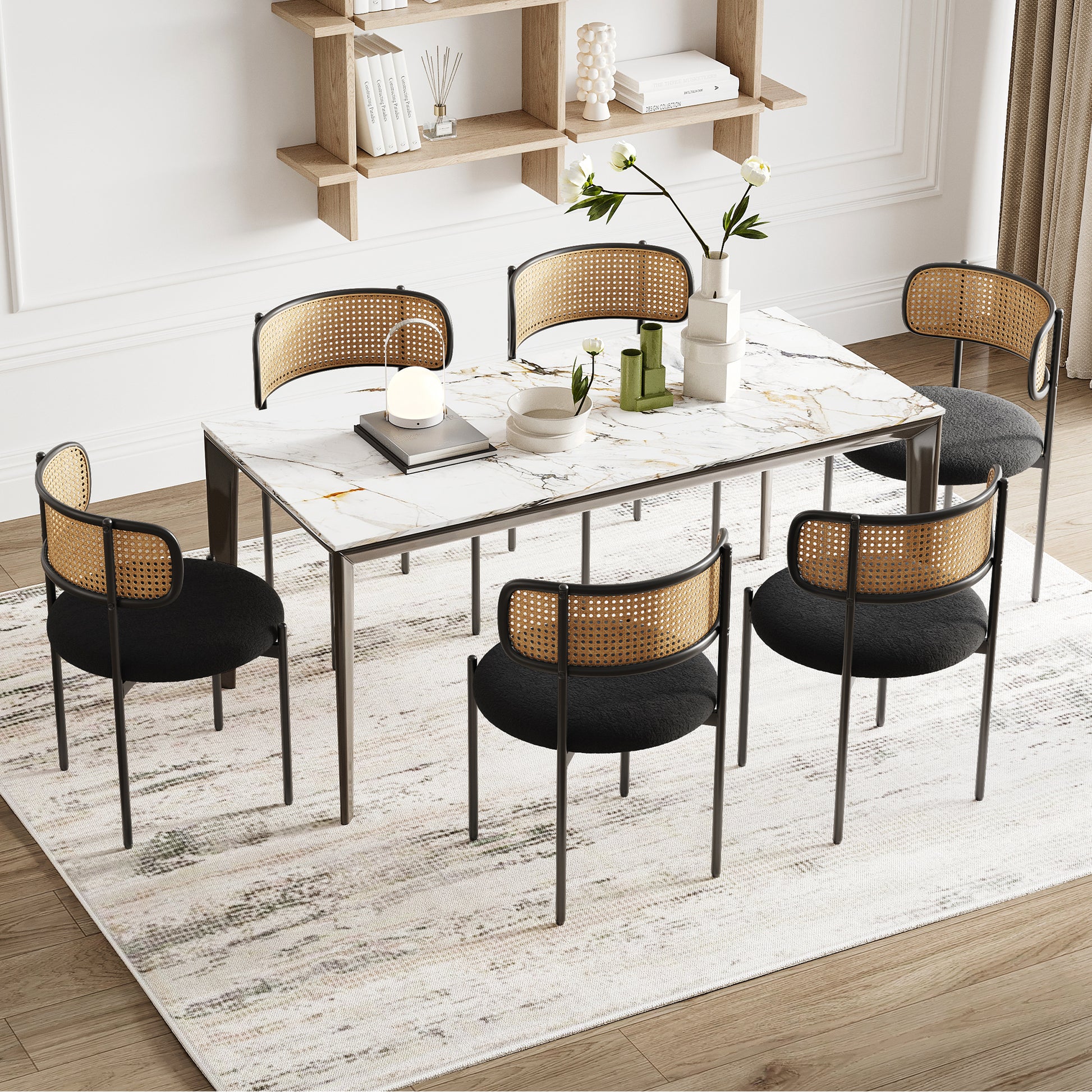 Modern Black Dining Chairs Set of 2 - Rattan Back Accent Chairs