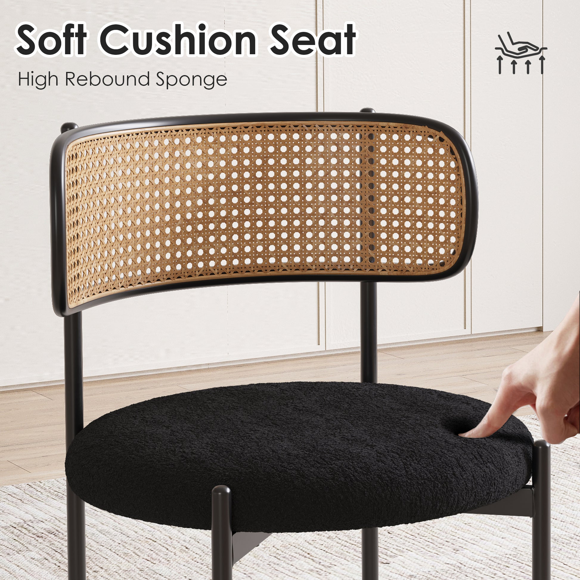 Modern Black Dining Chairs Set of 2 - Rattan Back Accent Chairs