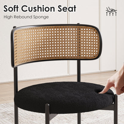Modern Black Dining Chairs Set of 2 - Rattan Back Accent Chairs