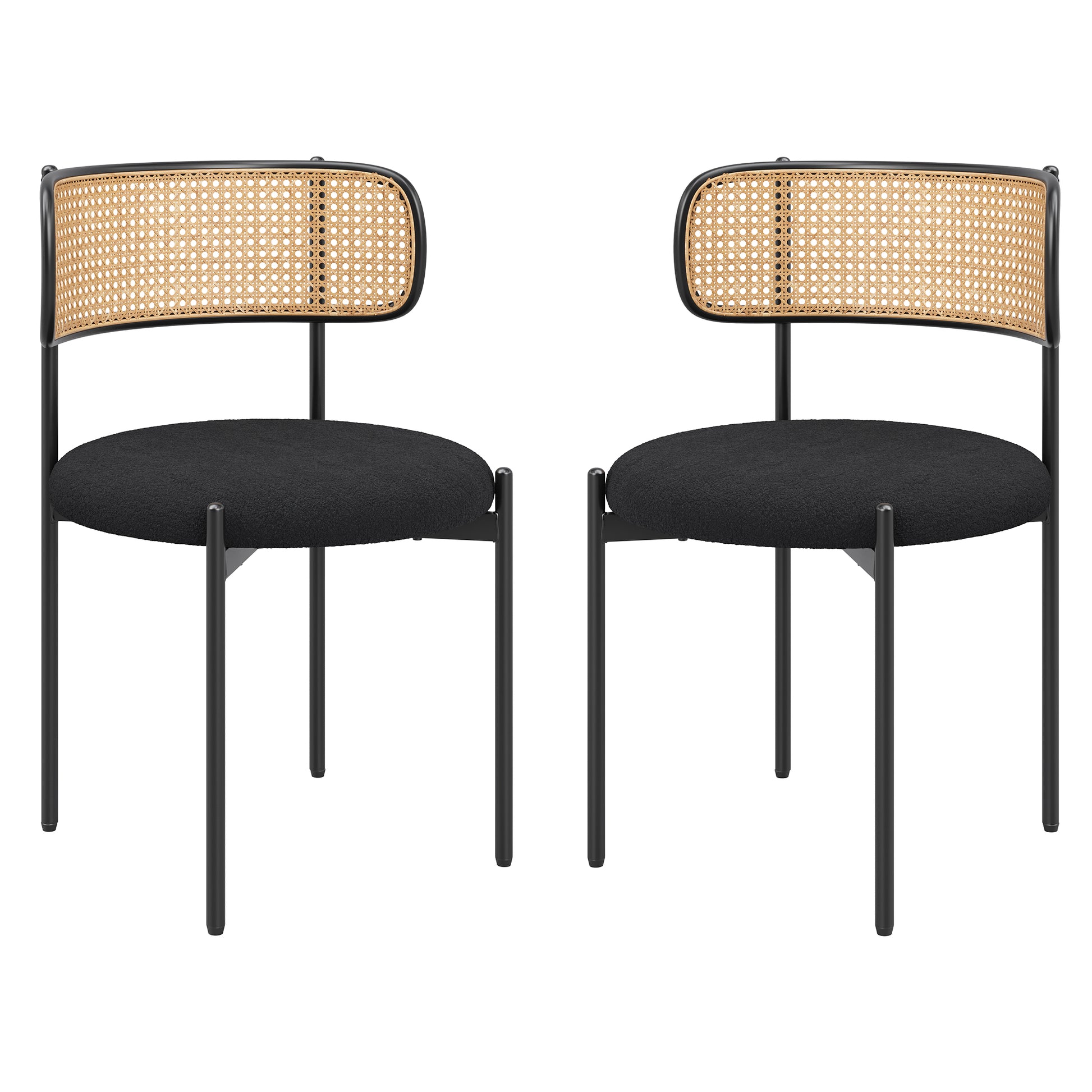 Modern Upholstered Dining Chairs Set of 2,Rattan Back Dining Room Chairs,Accent Kitchen Chairs with Metal Legs