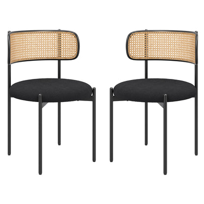Modern Upholstered Dining Chairs Set of 2,Rattan Back Dining Room Chairs,Accent Kitchen Chairs with Metal Legs