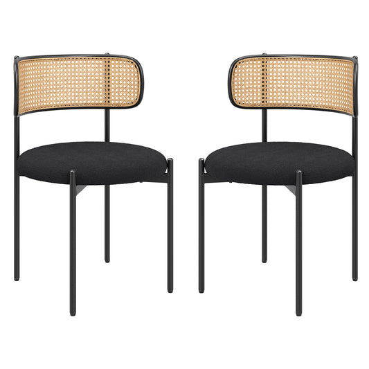 Modern Upholstered Dining Chairs Set of 2,Rattan Back Dining Room Chairs,Accent Kitchen Chairs with Metal Legs