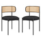 Modern Upholstered Dining Chairs Set of 2,Rattan Back Dining Room Chairs,Accent Kitchen Chairs with Metal Legs