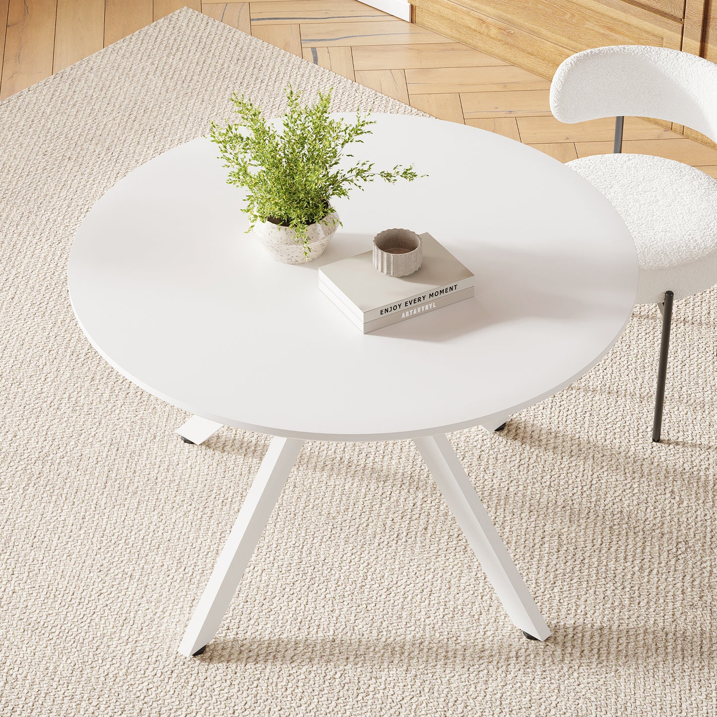 Round Solid Wood Dining Table with X-Shape Base for Kitchen Storage