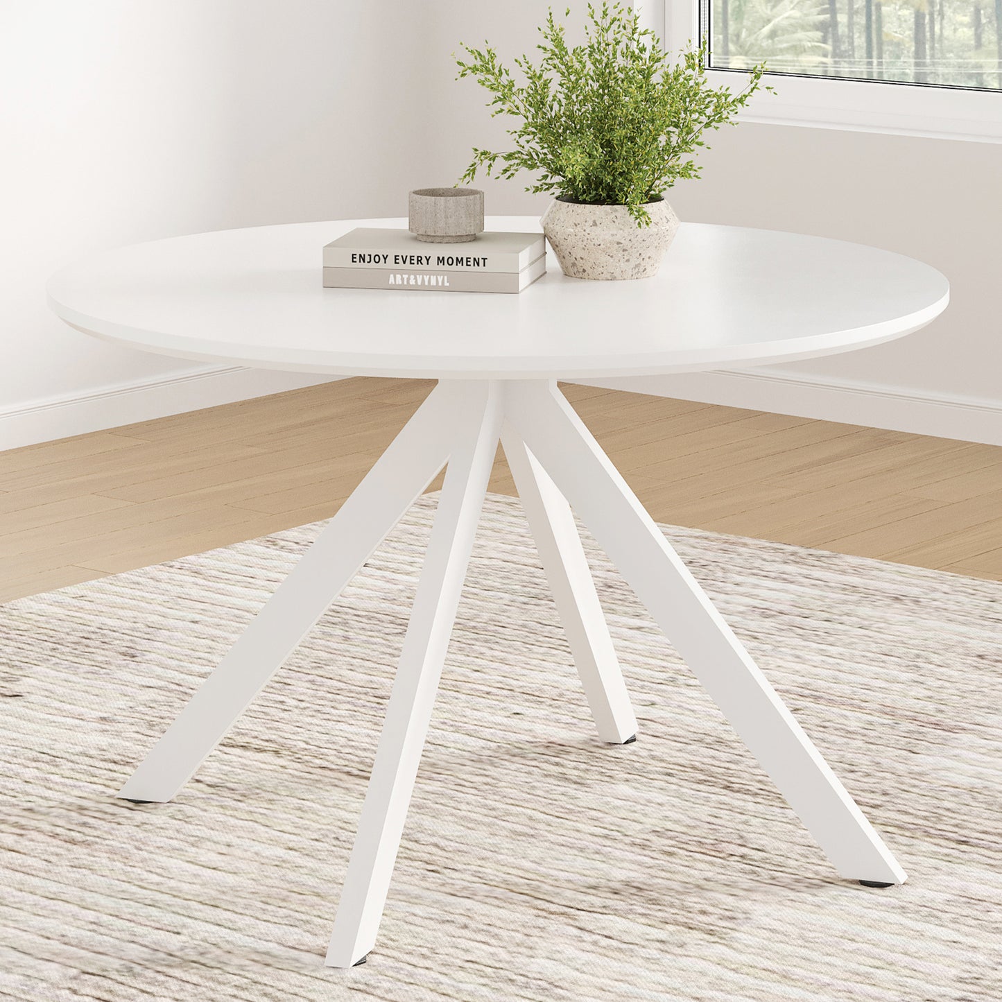 47.2" Solid Wood Round Dining Kitchen Table for 4-6 People with Intersecting Pedestal Base