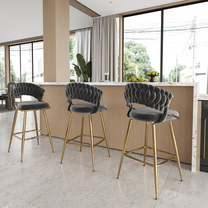 Black Velvet Bar Stools Set of 2 - Kitchen Island Seating