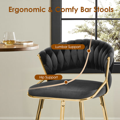 Black Velvet Bar Stools Set of 2 - Kitchen Island Seating