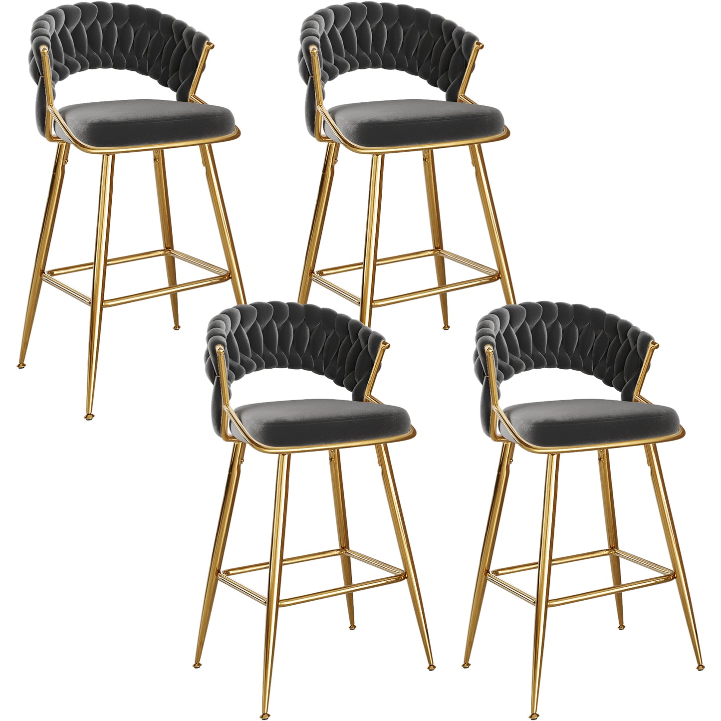 Black Velvet Bar Stools Set of 2 - Kitchen Island Seating