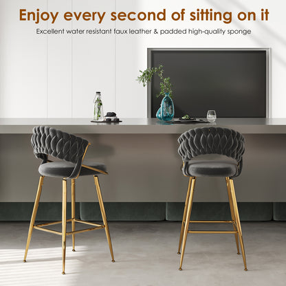 Black Velvet Bar Stools Set of 2 - Kitchen Island Seating