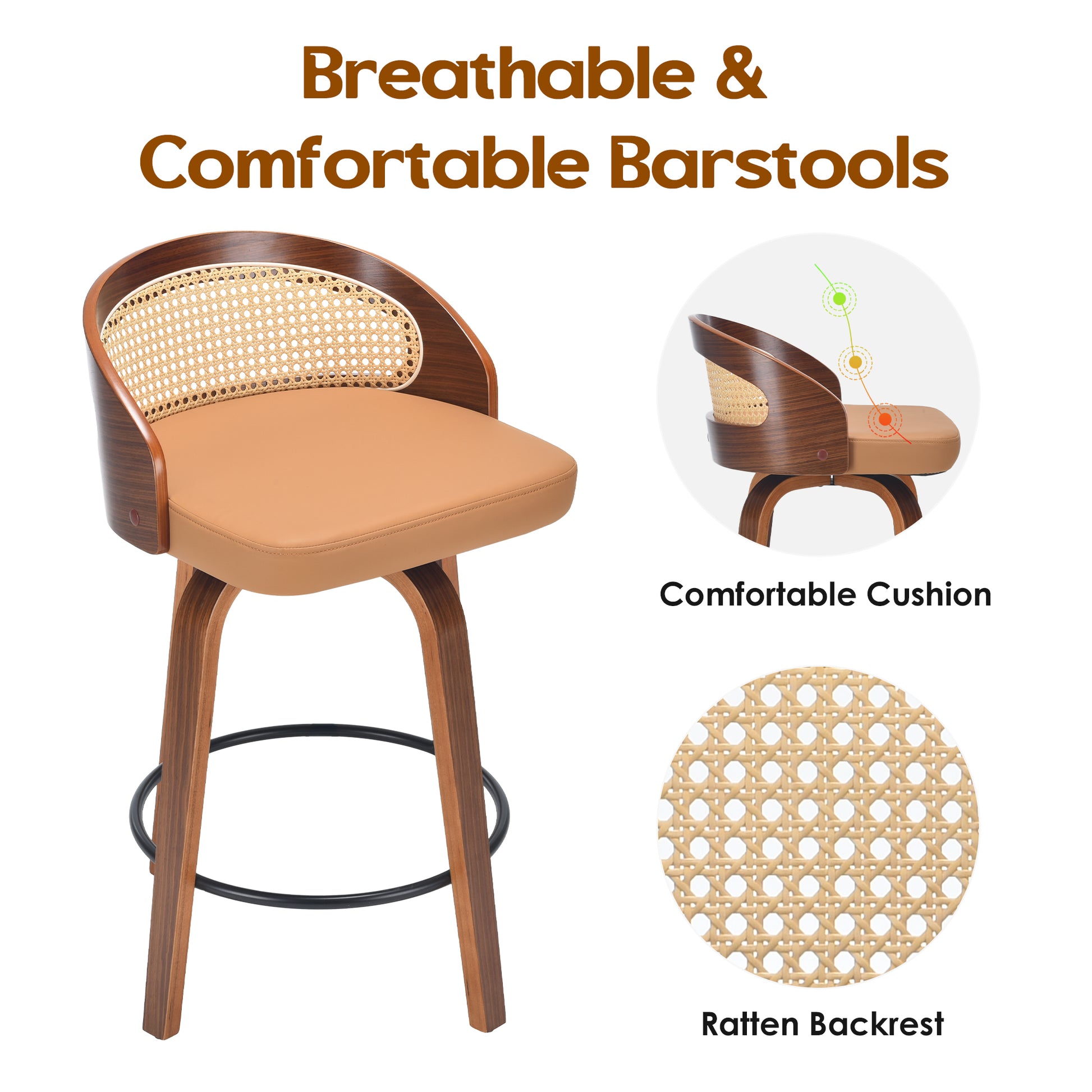 Yellow Bar Stools Set of 2 - Modern Kitchen Bar Chairs