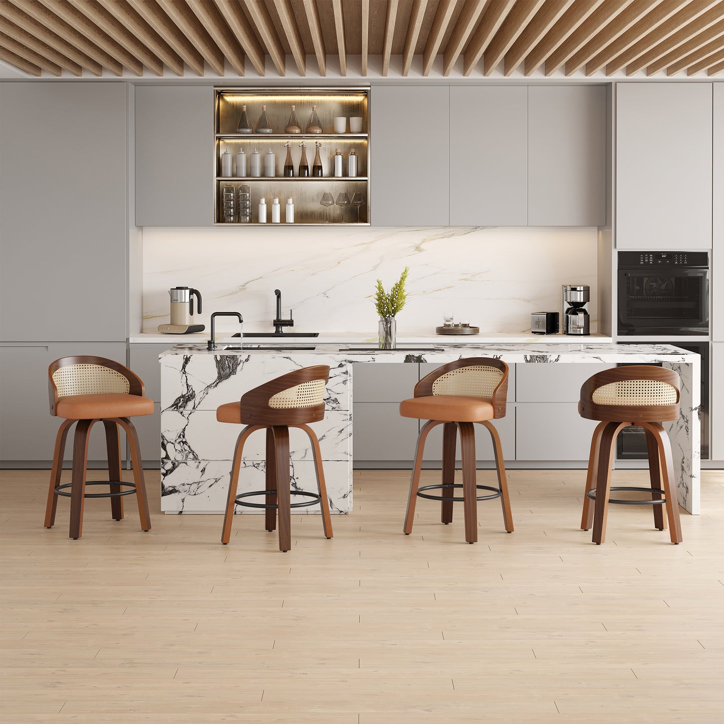 Yellow Bar Stools Set of 2 - Modern Kitchen Bar Chairs