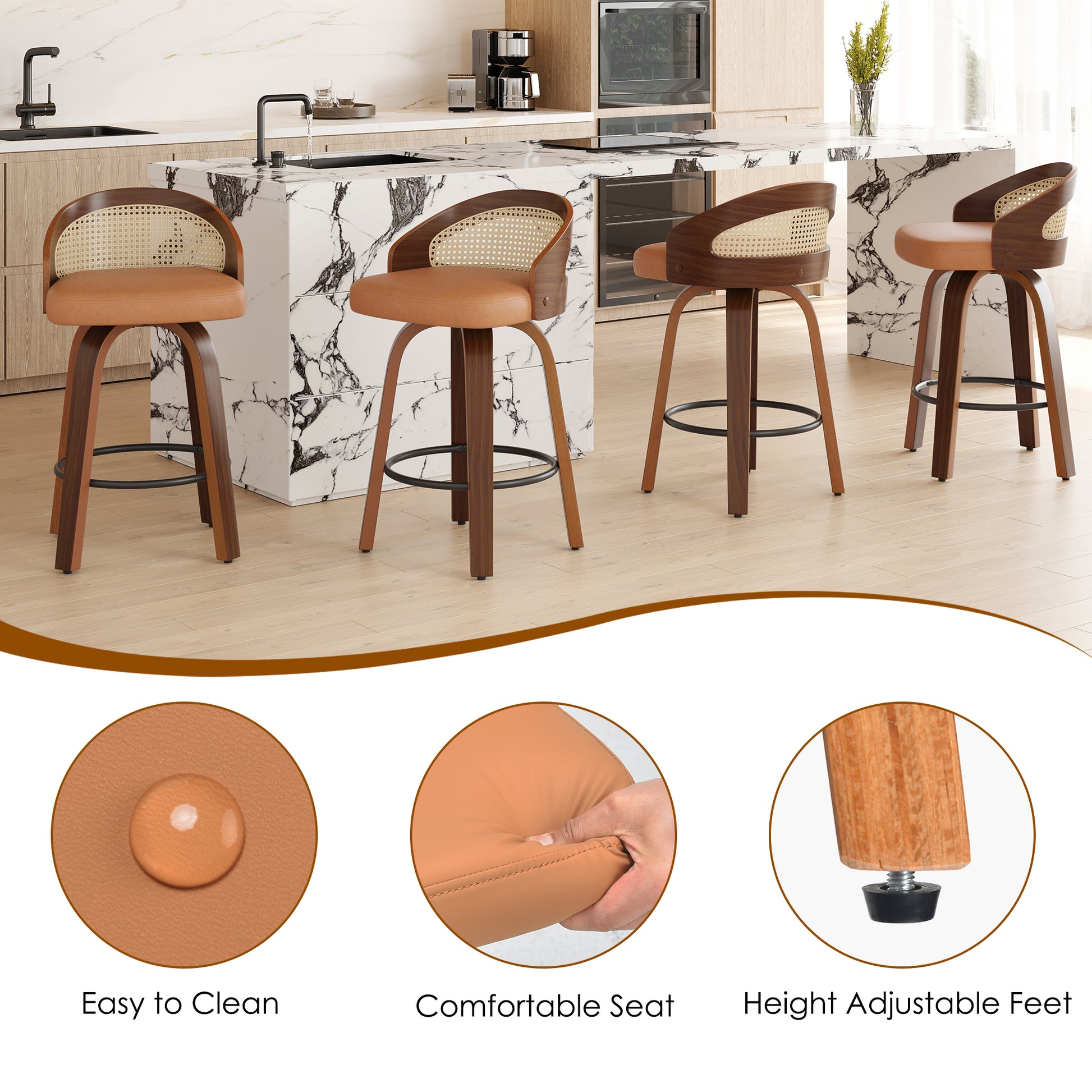 Yellow Bar Stools Set of 2 - Modern Kitchen Bar Chairs