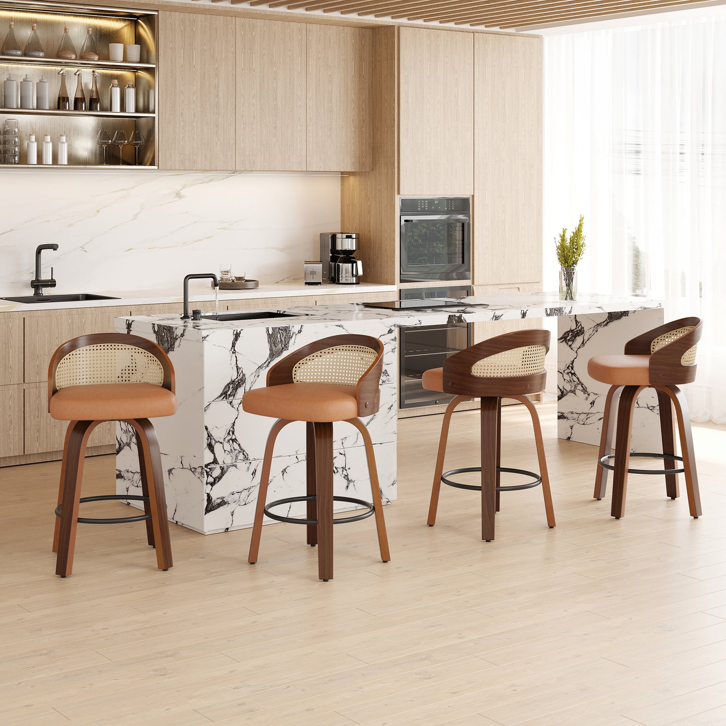 Yellow Bar Stools Set of 2 - Modern Kitchen Bar Chairs