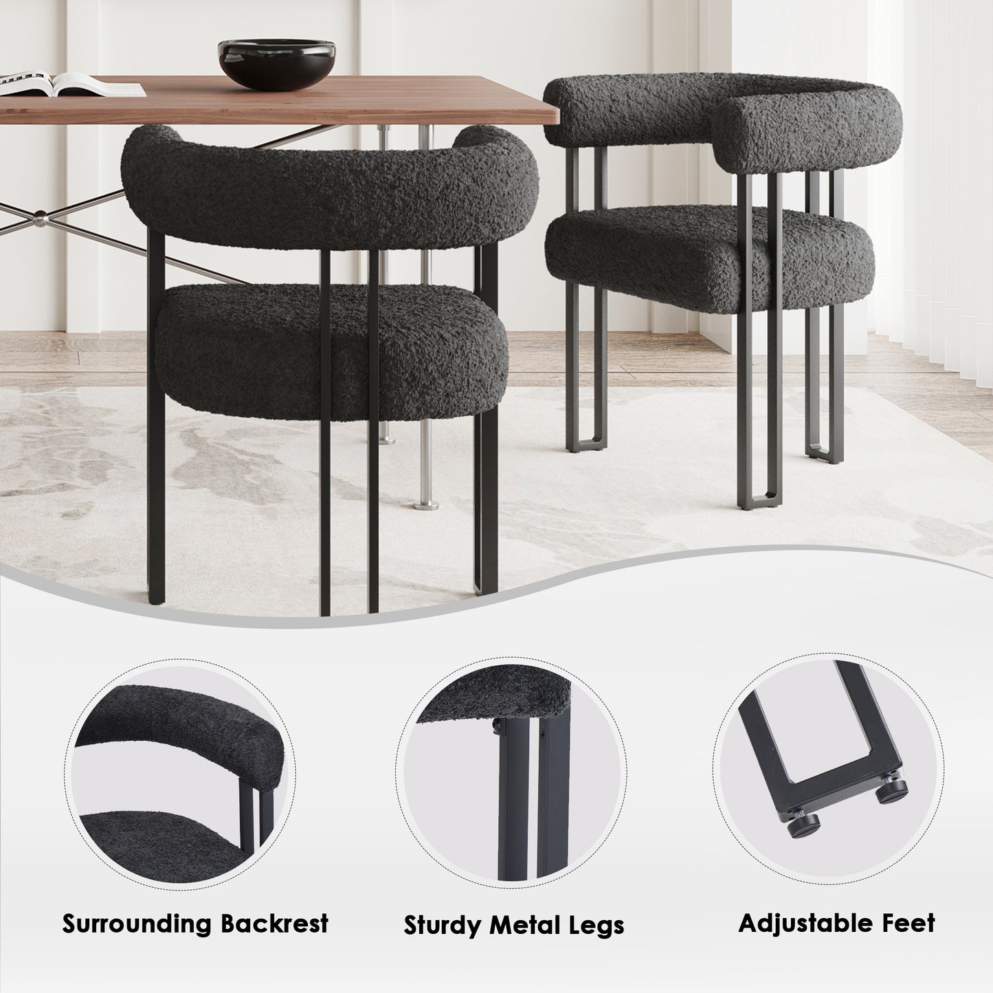 Black Metal Dining Armchairs Set of 2