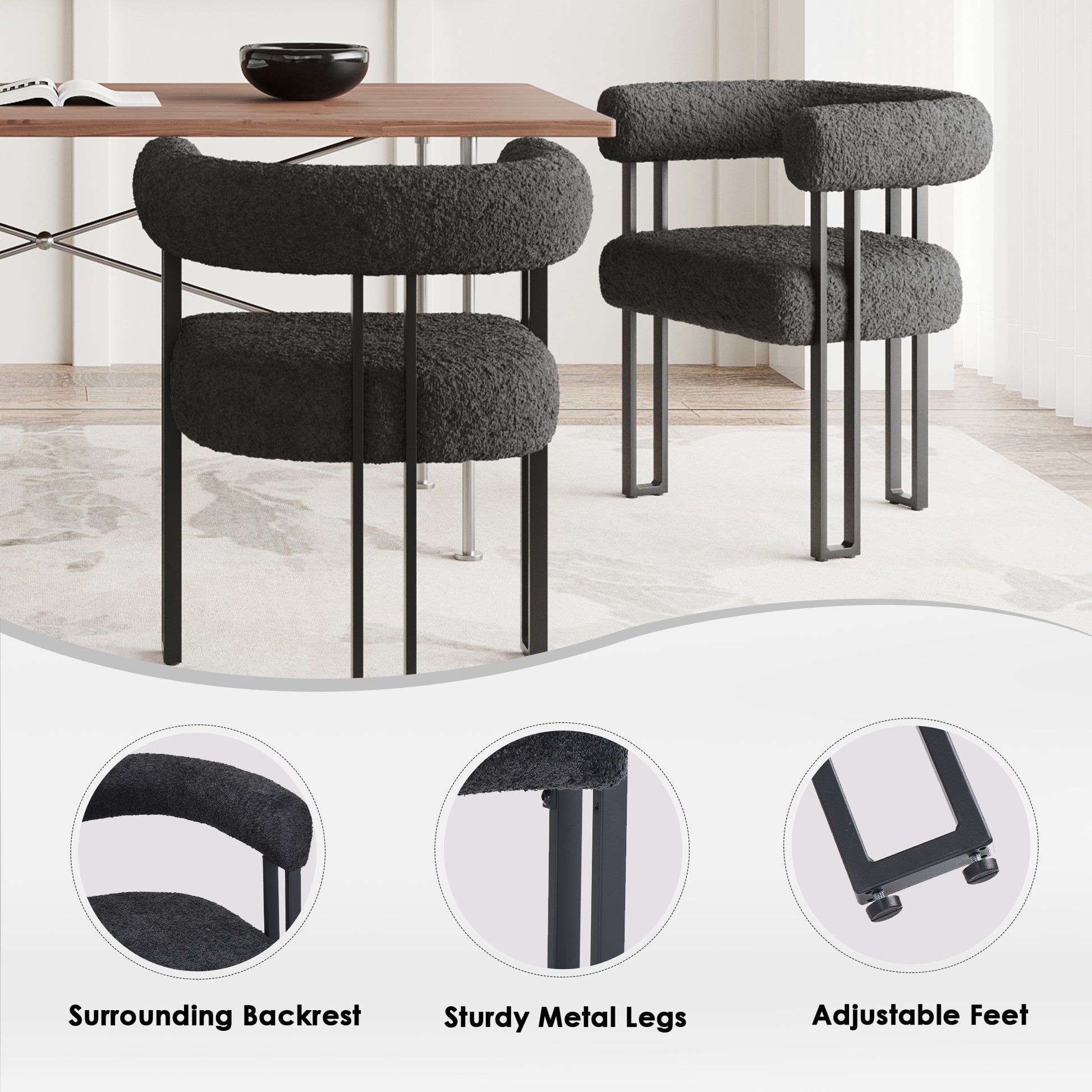 Black Metal Dining Armchairs Set of 2