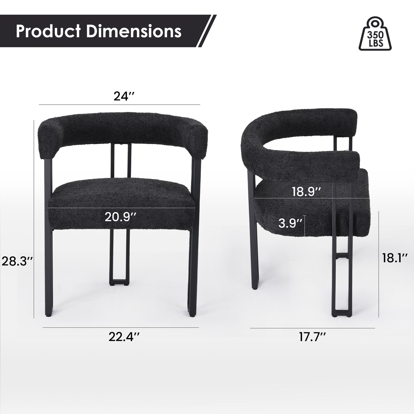 Black Metal Dining Armchairs Set of 2