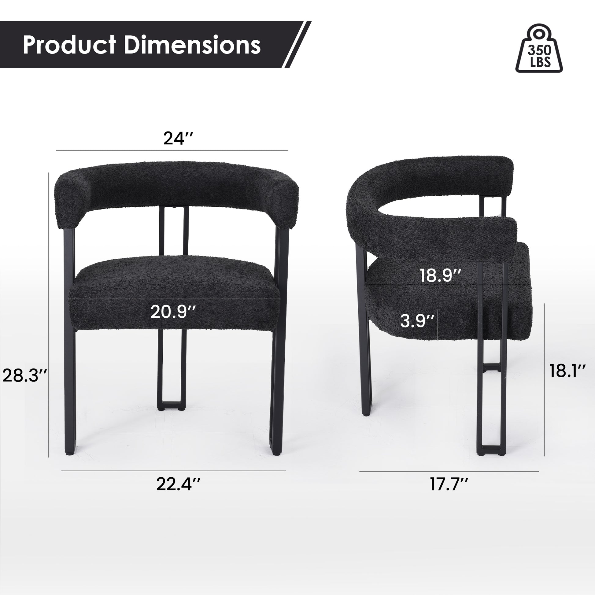 Black Metal Dining Armchairs Set of 2