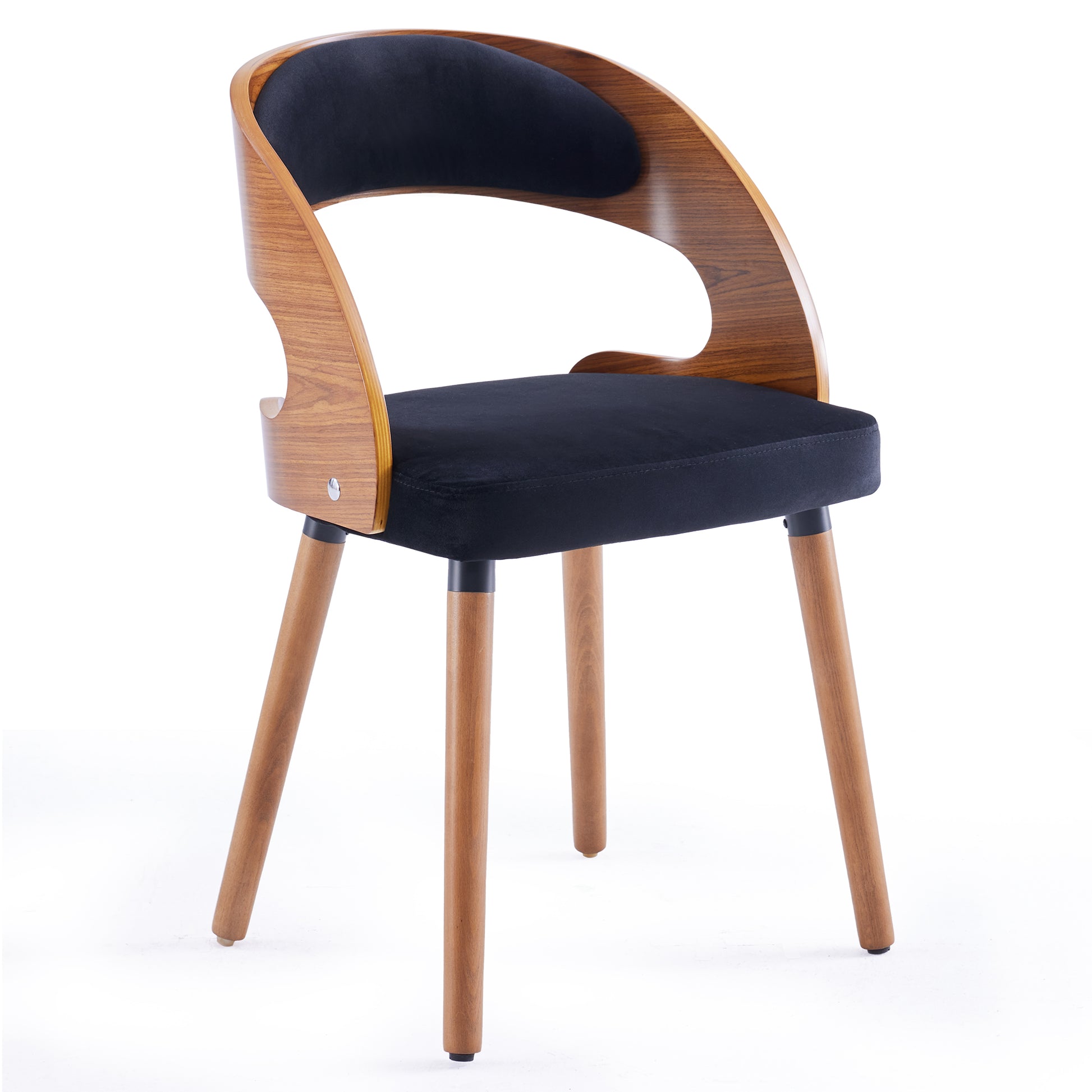 Black Wood Dining Chairs Set of 2 with Curved Backrest for Kitchen