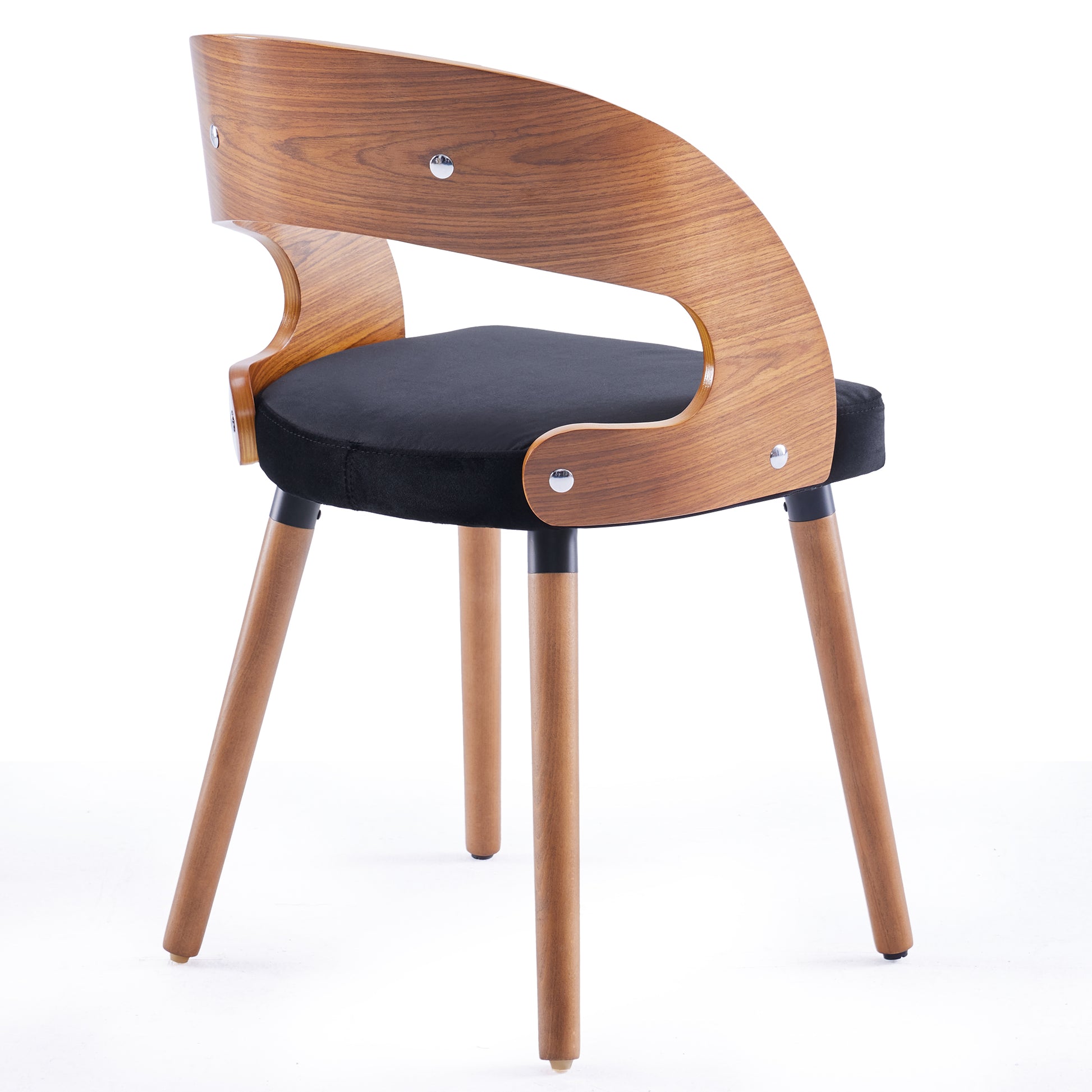 Black Wood Dining Chairs Set of 2 with Curved Backrest for Kitchen