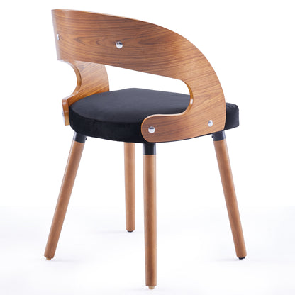 Black Wood Dining Chairs Set of 2 with Curved Backrest for Kitchen