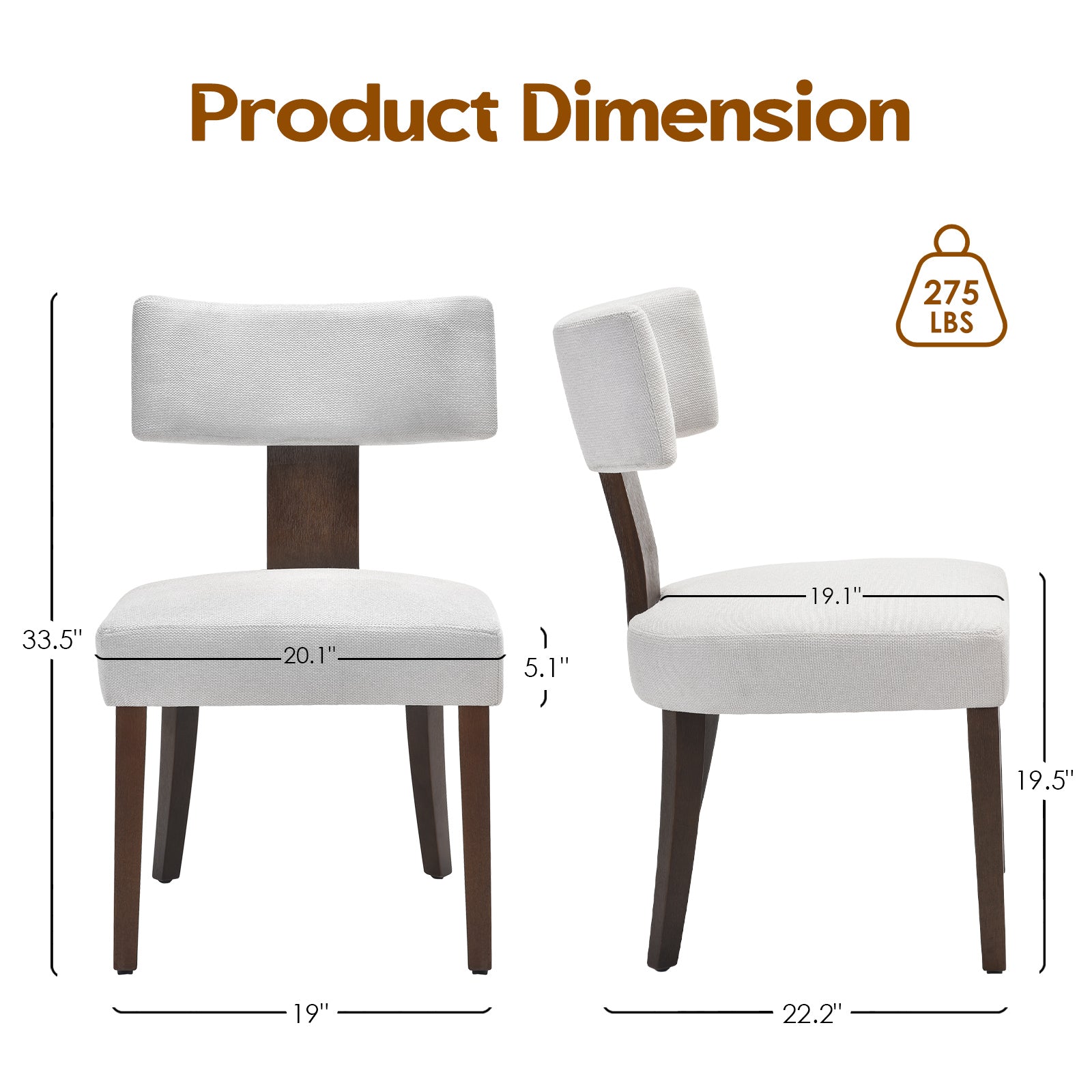 Beige Walnut Armless Dining Chairs Set of 2