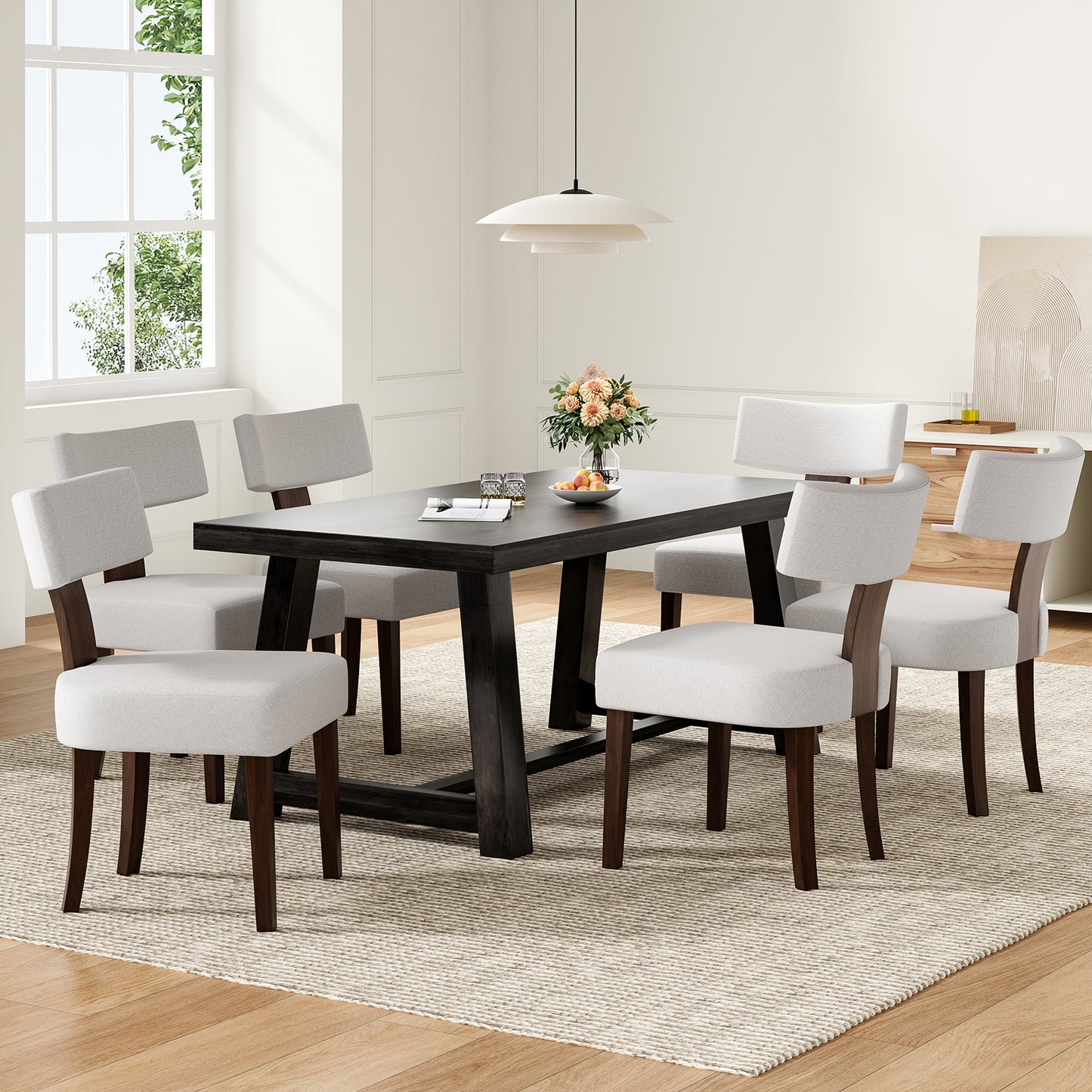 Beige Walnut Armless Dining Chairs Set of 2