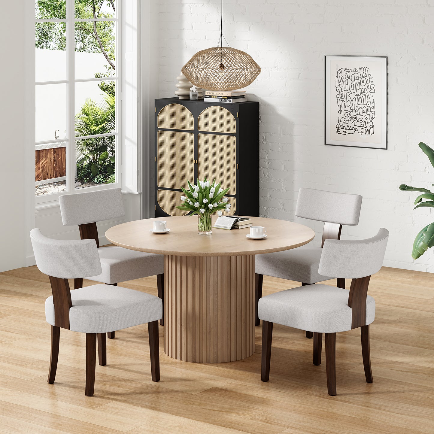 Beige Walnut Armless Dining Chairs Set of 2