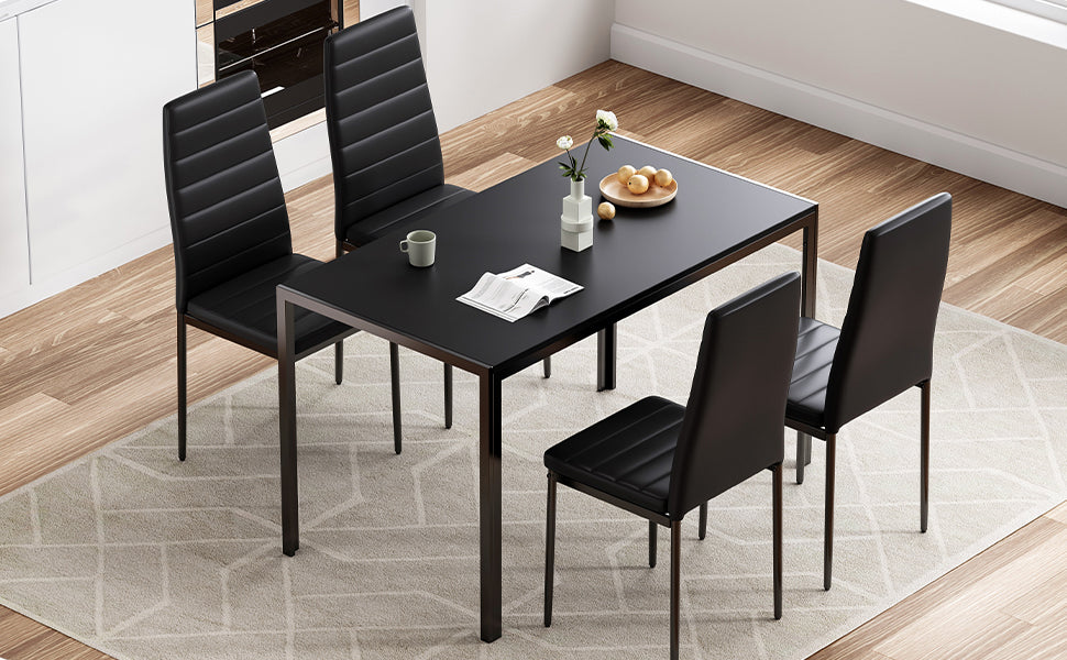 47" Rectangular Dining Table - Black Metal Wood