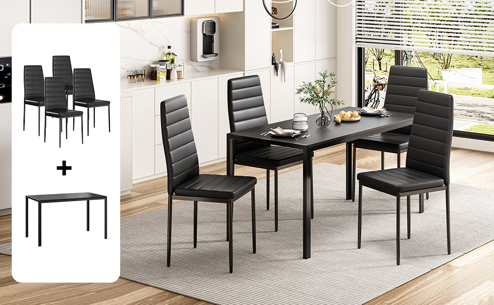 47" Rectangular Dining Table - Black Metal Wood
