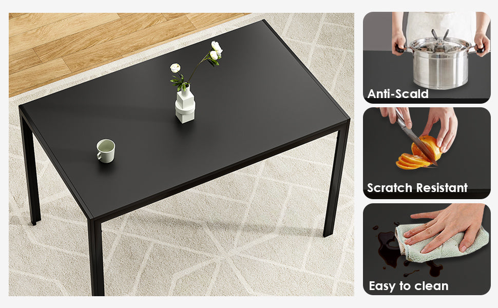 47" Rectangular Dining Table - Black Metal Wood