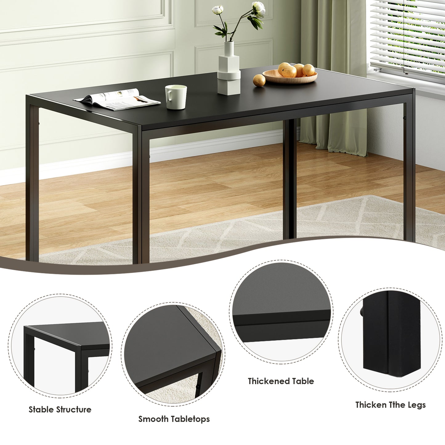 47" Rectangular Dining Table - Black Metal Wood
