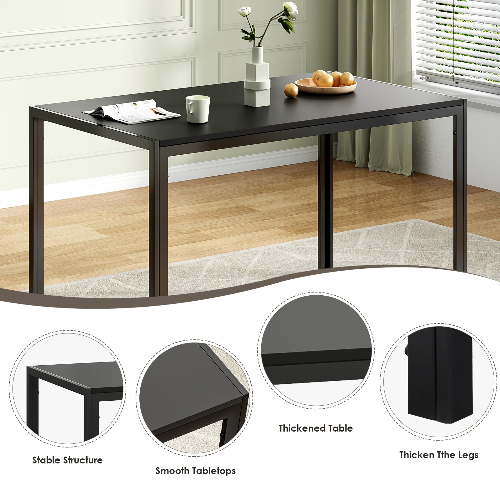 47" Rectangular Dining Table - Black Metal Wood