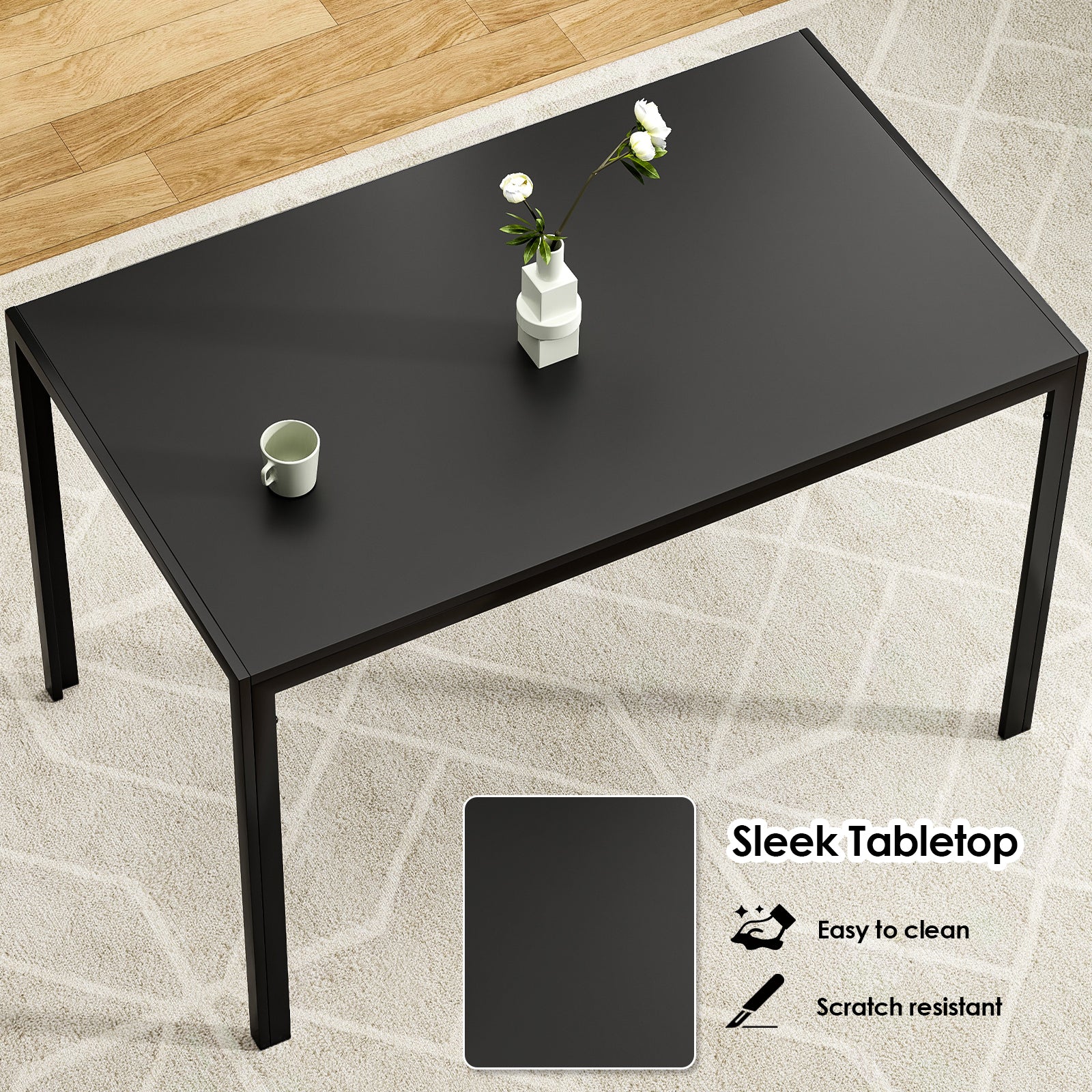 47" Rectangular Dining Table - Black Metal Wood