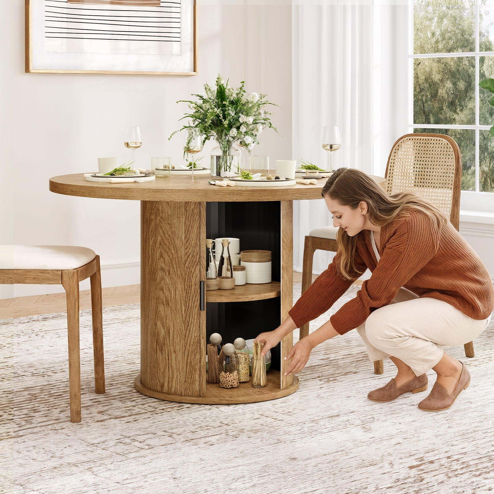 Round Walnut Dining Table, 43-inch Diameter Wood Kitchen Table for Dining Room