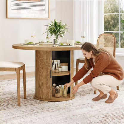 Round Walnut Dining Table, 43-inch Diameter Wood Kitchen Table for Dining Room