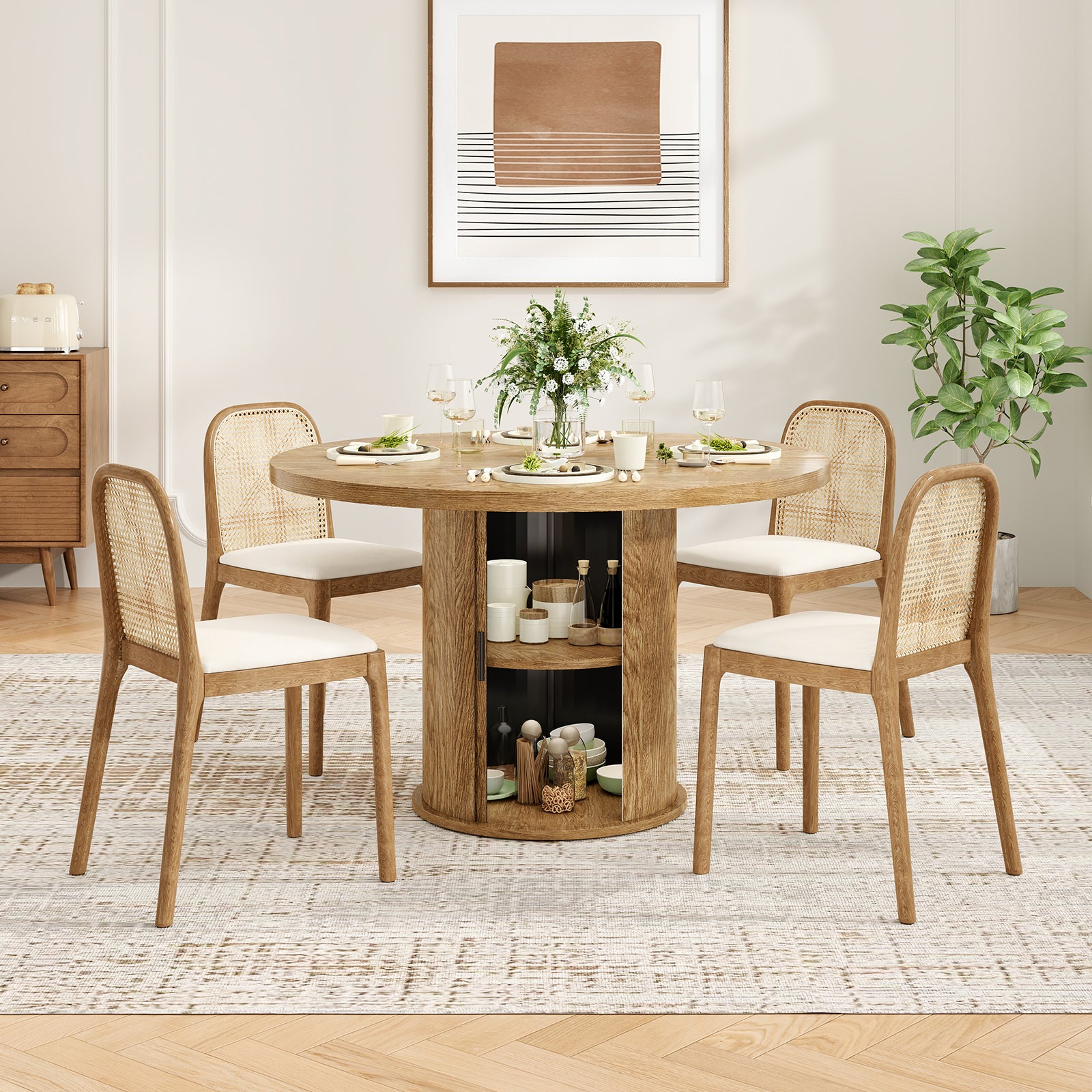 Round Walnut Dining Table, 43-inch Diameter Wood Kitchen Table for Dining Room